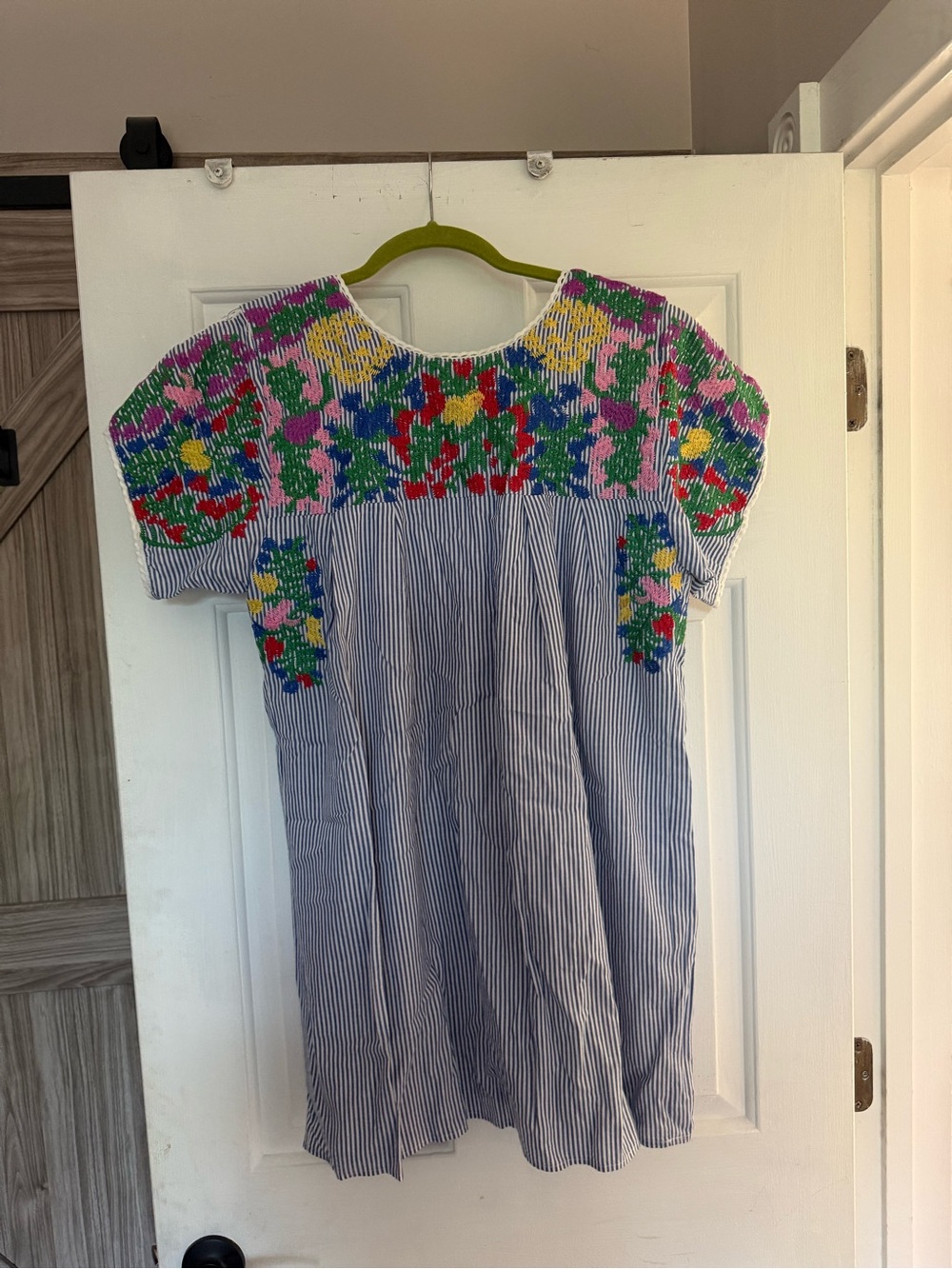 Buddy Love Blue-Striped mini dress with Multicolor Floral Embroidery - Picture 5 of 5